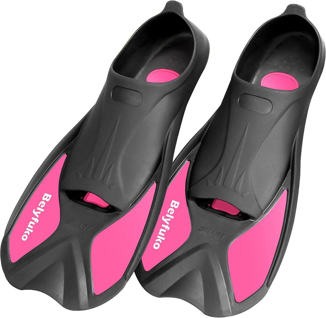 Short Swim Fins, Adult Kids Snorkel Fins for Lap Swimming Diving Snorkeling Travel Size with Mesh Bag