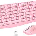 Memzuoix Wireless Keyboard Mouse Combo - 2.4G Full-Size Ergonomic Set with USB Receiver for PC Laptop Windows Mac (Pink)