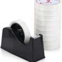 BOMEI PACK Desktop Tape Dispenser (Fits 1" & 3" Core) with Transparent Tape Refills, Clear Tape with Black Tape Holder,Weighted Non Slip Base, for Masking Tape,Heat Resistant Tape