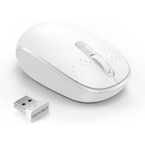 TECKNET Wireless Mouse for Laptop, 2.4G Quiet Computer Mouse with USB Receiver, 4 Buttons Portable Cordless Mice for Chromebook, Laptop, PC, Mac, 800/1200/1600 DPI - White