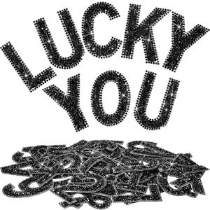 WILLBOND 37 Pieces Rhinestone Letter Stickers Large Glitter Alphabet Crystal Number Self Adhesive Bling Stickers Iron on Letters for Art Crafts Clothing DIY Decors(Black,2.56 Inch)