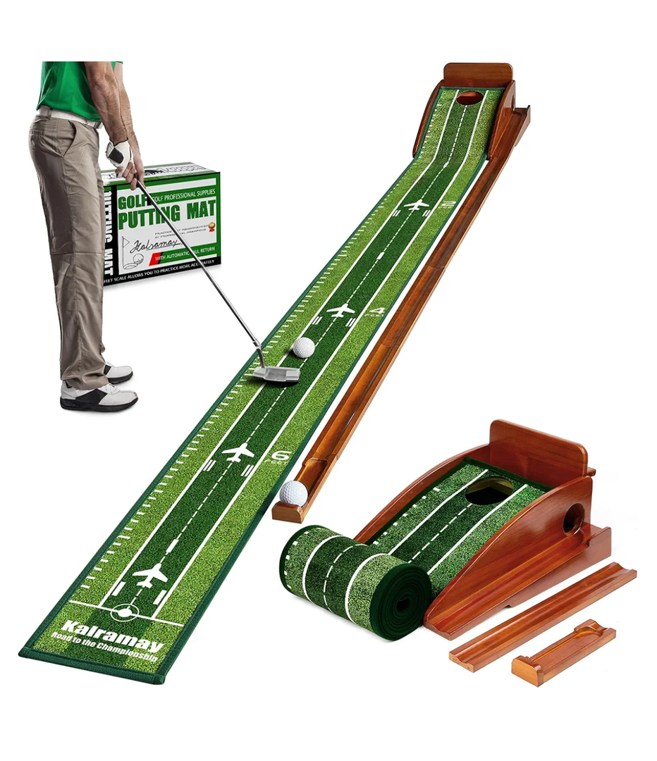 Putting Green Indoor Golf Putting Mat – Easy to Assemble with Automatic Ball Return, Wrinkle-Free Close to Real Green Speed, Suitable for Office, Recreation Room, Patio – Ideal Gift