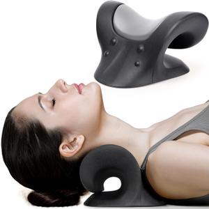 RESTCLOUD Comfortable Neck Stretcher for Neck Pain Relief, Neck and Shoulder Relaxer Cervical Traction Device for TMJ Pain Relief and Muscle Relax, Cervical Spine Alignment Chiropractic Pillow (Black)