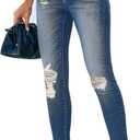 Women's Mid Waisted Jeans Trendy Distressed Stretch Ripped Butt Lift Denim Pants (Pack of 2) (Black, XL)