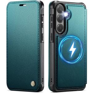 for Samsung Galaxy S26 Wallet Case Compatible with Magsafe, Slim PU Leather Flip RFID Blocking Card Holder Shockproof Magnetic Women Men Wallet Phone Case Cover for Galaxy S26, Blue Green