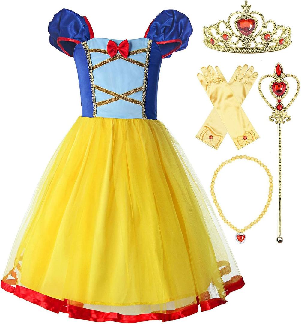 ReliBeauty Girls Elastic Waist Backless Princess Dress Costume with Accessories Yellow, 6-7/140