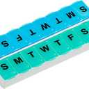 EZY DOSE Weekly (14-Day) Pill Organizer, Vitamin and Medicine Box, Large Snap Compartments, Easy-To-Open, BPA Free, Blue and Green