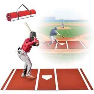 size 10'×3.8' Baseball Batting Mat, 10x3.8/12x6ft Softball Hitting Mat, Batters Box Turf Mats with Home Plate, Anti-Slip Baseball Softball Cage Mats for Indoor Outdoor. (Red)