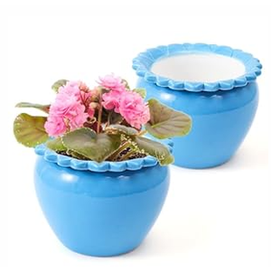 2pcs African Violet Planter Pot - 6.5inch Self Watering Green Ceramic Pot with Creamic Reservoir