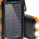 Solar Charger, 38800mAh Portable Type-C Solar Power Bank for All Cellphones, Waterproof Battery Pack, Outdoor External Backup Power Charger Three Outputs/LED Flashlights, Perfect for Camping Travel