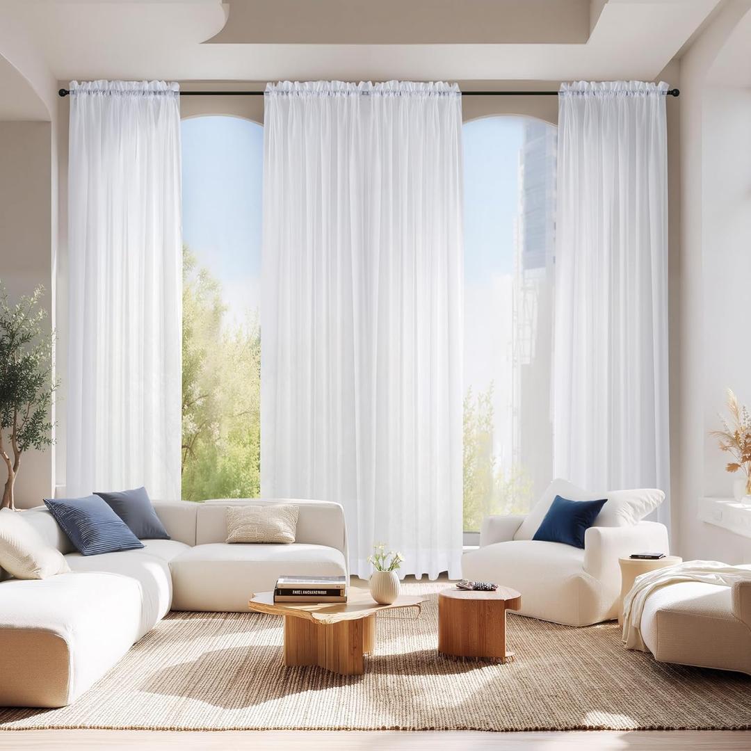 NICETOWN 4 Pieces Sheer White Curtains 84 - Window Treatment Rod Pocket Tulle Voile Drape/Panel Sets for Patio Door (4 Panels, W60 x L84)