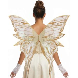 YKW Fairy Wings for Adult Women,31.5"x29" Butterfly Cosplay Wings with Lace Gloves,Organza Costume Wings for Halloween Party