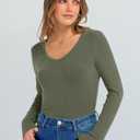 ANRABESS Long Sleeve Shirts for Women V Neck Ribbed Knit Fitted Fall Basic Tshirts Going Out Tops 2026 Casual Trendy Clothes (Green, S)