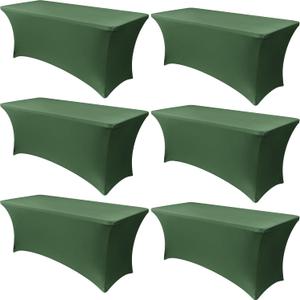 Obstal 6 Pack Stretch Spandex Blackish Green Table Covers for 6 Foot Tables - 6 FT Universal Rectangular Fitted Tablecloth Protector for Wedding, Banquet, Party
