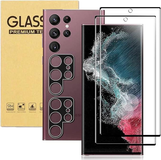 XDesign [2+2 Pack Galaxy S22 Ultra Screen Protector, 9H Tempered Glass Scratch Resistant, Ultrasonic Fingerprint Support, For Samsung Galaxy S22 Ultra 5G 6.8 Inch Glass Screen Protector