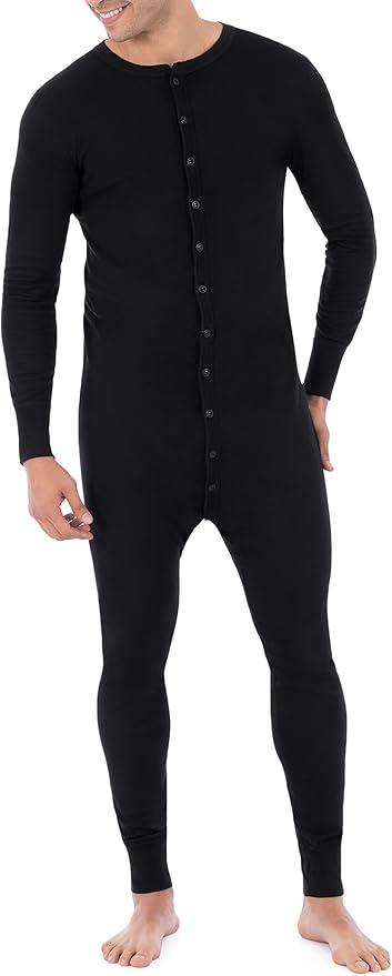 Fruit of The Loom Men's Premium Thermal Union Suit, Black, Medium