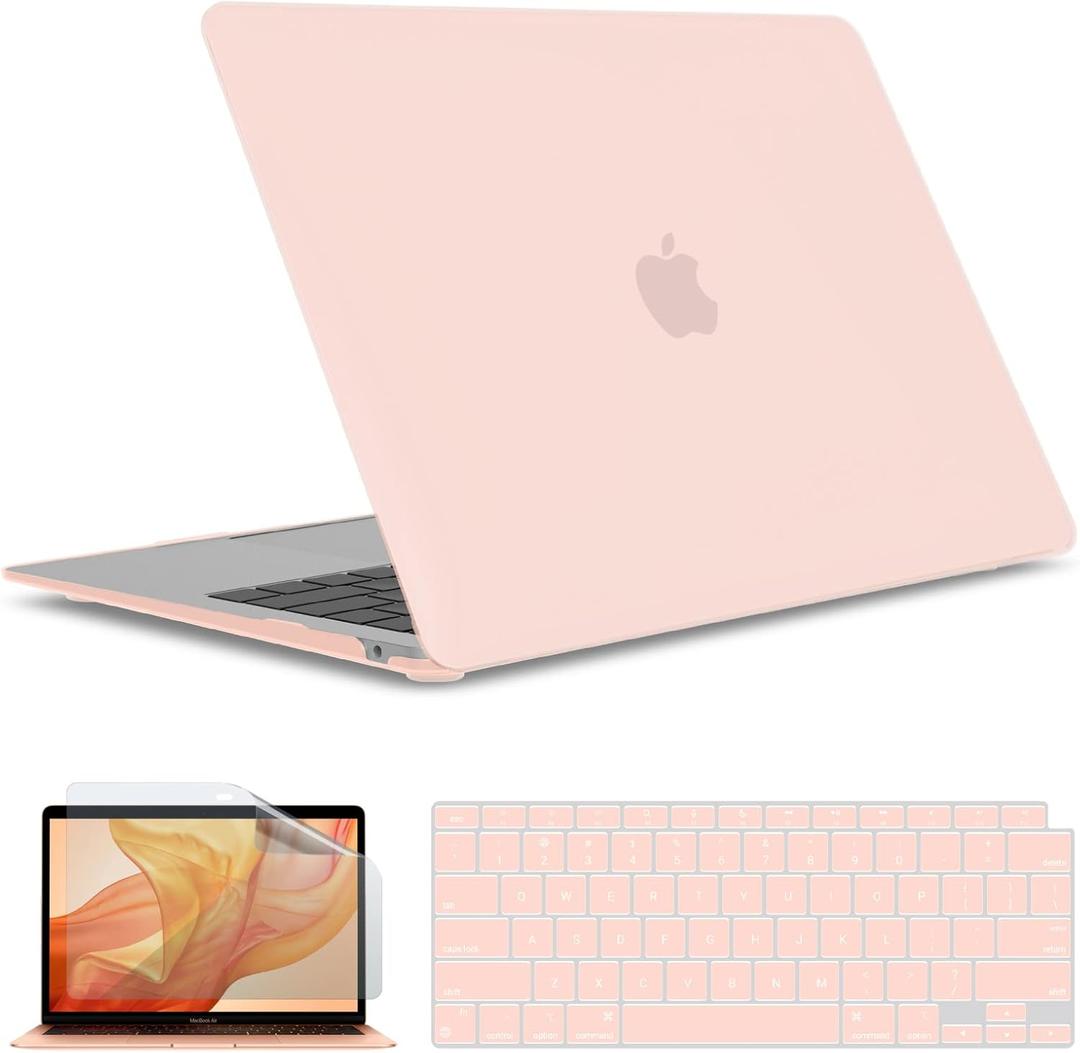 IBENZER Compatible with New MacBook Air 13 inch case 2022 2021 2020 M1 A2337 A2179 A1932, Hard Shell Case&Keyboard Cover&Screen Film for Mac Air 13 with Touch ID (2018-2022), Sakura Pink,AT13SKPK+2