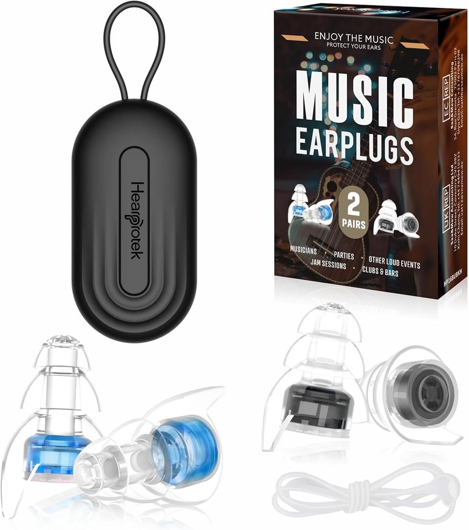 Hearprotek Concert Ear Plugs, 2Pairs Reusable high Fidelity Musician Ear Plugs for Concerts Loud Music-Noise Reduction Ear Protection earplugs for Rave,Festival,Music,Tinnitus Relief (Blue+Black)