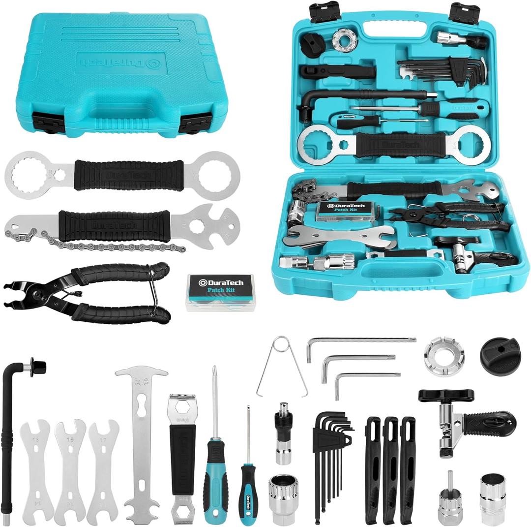 DURATECH 41 Pieces Bike Repair Tools, Complete Bike Tools Kit with Storage Box, Mountain Bike Maintenance Tools, for Mountain, Road, and Park Bicycle with Chain Riveter, Tire Levers, Crank Puller