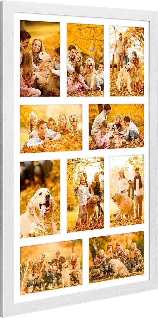 13x21 Collage Frame with 10 Openings 4X6 Pictures, Multiple Picture Frame with Mat, Wall or Tabletop Decor, White Wood Grain,1 Pack