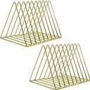 EASEPRES 9 Slot Magazine Rack Book Record Holder, Desktop Iron Storage Rack Bookshelf Multifunction Triangle File Organizer Sorter for Decor Home Office, Golden Pack of 2