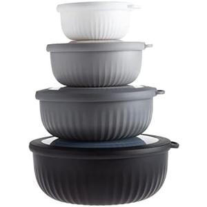 COOK WITH COLOR Prep Bowls with Lids- Wide and Deep Nesting Plastic Small Mixing Bowl Set with Lids, 8 Piece Set - Wide Bowls, Black/White