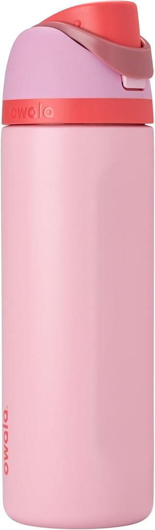 Owala FreeSip Insulated Stainless Steel Water Bottle with Straw for Sports and Travel, BPA-Free Sports Water Bottle, 24 oz, Pink, Angel Food Cake