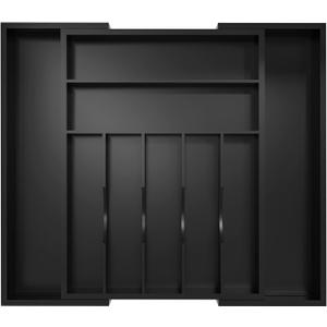 Utensil Organizer Silverware Drawer Organizer - Bamboo Expandable Cutlery Tray with Dividers for Utensil Holder Office Storage Makeup Desk Drawer Tool Organization W13.5"-19.5" x L17.5" x H2.5"(Black)