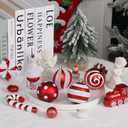47PCS Red and White Christmas Ornaments Sets, Shatterproof Candy Cane Christmas Tree Decorations, Hanging Ball Ornaments Tree Decor for Xmas Party (Red & White)