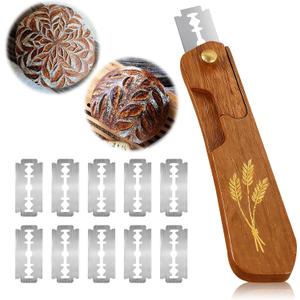 Bread Scoring Tool, suitable for scoring sourdough bread at home, equipped with 10 blade blades (retro color)