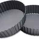 2 Pack(9.5 Inch) Round High-Sided Tart Pan with Removable Loose Bottom, Deep-Dish Pie Non-stick Carbon Steel Quiche Pan