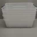 Amazon Basics Plastic Storage Containers with Secure Latching Lids, Stackable Organization Bins, Clear/Grey, 32 Quart, Set of 6