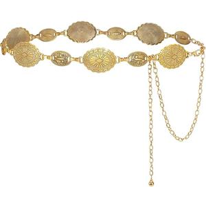 LEACOOLKEY Women Turquoise Concho Chain Waist Belt Silver Western Cowgirl Metal Chain Belt for Dress Adjustable