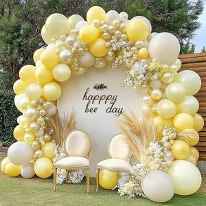 Yellow Balloon Arch Kit Double Stuffed Pastel Light Yellow Pearl White Sand Balloon Garland for Wedding Baby Shower Birthday Bridal to Bee Party Decoration