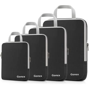 Gonex Compression Packing Cubes, 4pcs Expandable Storage Travel Luggage Bags Organizers (Black)