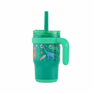 Reduce 14oz 2pk Coldee Kids Mugs with Spill-Proof Straw: Stainless Steel, Leakproof, Dishwasher-Safe, Ages 3+ Jurassic Space