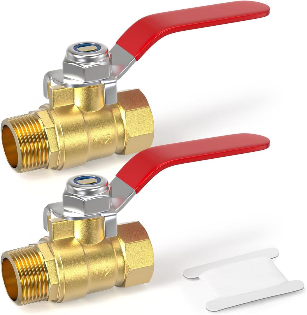 4PCS Heavy Duty Brass Mini Ball Valve, 1/2" NPT Male x Female Shut Off Switch, for Air Compressor Thread Pipe Fitting