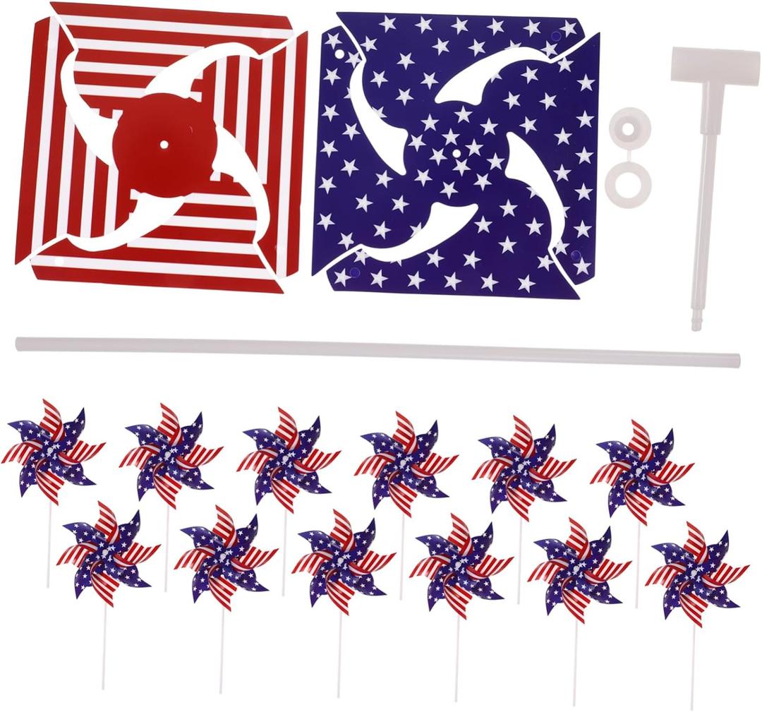 BESPORTBLE 12pcs Memorial Day Windmill Decorations Patriotic for Outdoor Garden Decor Pinwheels for Lawn Parties Hollow Rods Included (30X18X18CM, Multi)