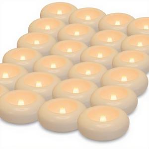 Aignis 24pcs LED Flameless Floating Candles, Burning Time Over 120 Hours, 3 Inch Plastic Battery Operated Tealights, Cozy White Light for Pool/Bathtub/Hot Bath/Wedding Centerpiece Decor Décor