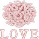 Morcheiong 52Pcs Pearl Rhinestone Letter Patches Self Adhesive A-Z, Stick on Pearl Letter Patches for Clothes, Fabric, Backpack (Pink) (52Pcs 1.8")