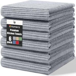 Homaxy Premium Kitchen Towels (18"x 28", 6 Pack), Large 100% Cotton Kitchen Hand Towels, Ultra Absorbent Ribbed Terry Tea Towels Set with Hanging Loop, Grey