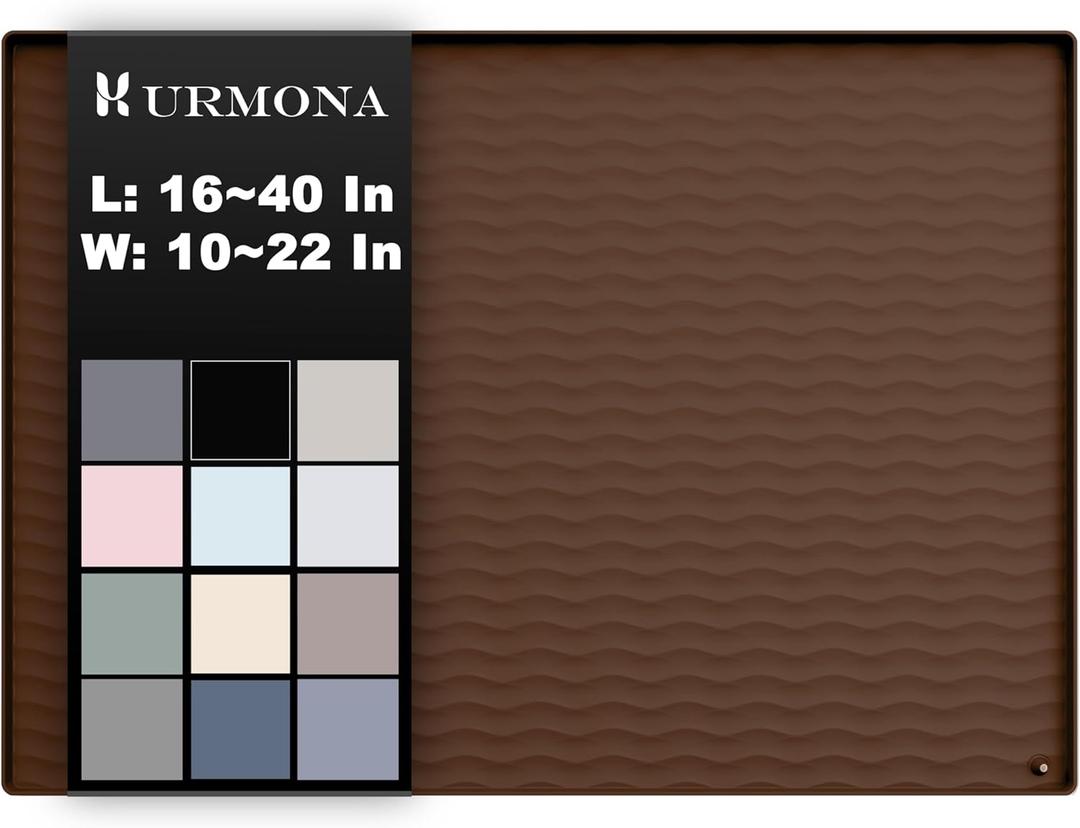 URMONA 19'' x 19'' Waterproof Silicone Under Sink Mat Cabinet and Counter Protector, Shelf Liner for Kitchen and Bathroom, Storage and Organizers, Litter Mat, Pet Cat Puppy Essentials(Brown)