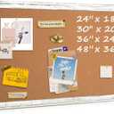 Bulletin Board, 36" x 24", Cork Board for Wall, Rustic White Wooden Frame, Hanging Pin Board for Home & Office Decor, 10 Push Pins