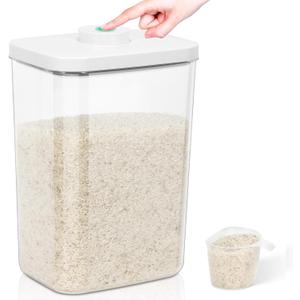 TBMax Large Airtight Food Container 6 Qt with Pop Up Lid & Measuring Cup for Rice, Flour, Cereal, Sugar, or Pet Food Storage, Rectangular Tall Food Storage Bin for Kitchen Pantry Organization