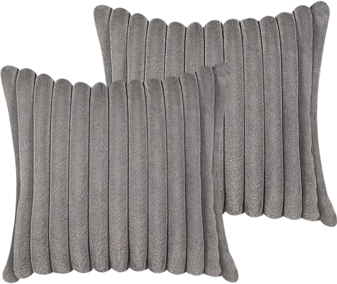 18x18 Throw Pillow Covers Set of 2, Decorative Faux Fur Covers for Bed, Couch Soft Fluffy Pillow Cover with Velvet Back for Living Room, Neutral Home Dcor Accent for Sofa - Dark Gray