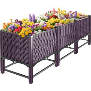 Raised Garden Bed with Reinforcement Rods Elevated Planter Boxes for Outdoor Plants with Drainage Holes for Flowers Vegetables Herbs Patio Backyard Deck Balcony, Purple, Double-Layer