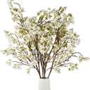 6 Pcs Artificial Cherry Blossom Flower Branches, Realistic Long Stem Silk Cherry Blossom Tree Stems Faux Cherry Flowers Vase Arrangements for Wedding Home Party Garden Decor (White)