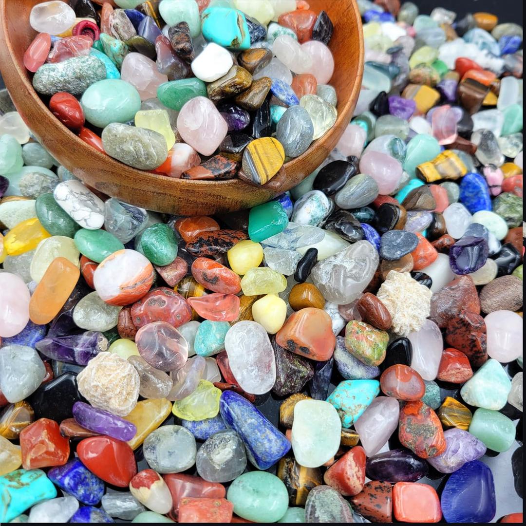 400Pcs+ (1.5lb) Gemstones and Crystals Set,30Kinds+ Bulk Tumbled Chps Crystals for Jewelry Making,Chakra Balancing,Crushed Stones Rocks and Minerals Science Kit (1.5, Pounds)