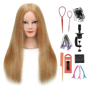 Armmu 100% Human Hair Mannequin Head with Stand, Hairdressers' Practice Training Head and Cosmotology Doll Head for Hairstyling and Braid (18 inches) #27