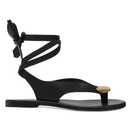 VorisVina Black Cute Flat Sandals for Women Ankle Strappy Thong Sandals Ladies Summer Dress Flip Flops with Metal Circular